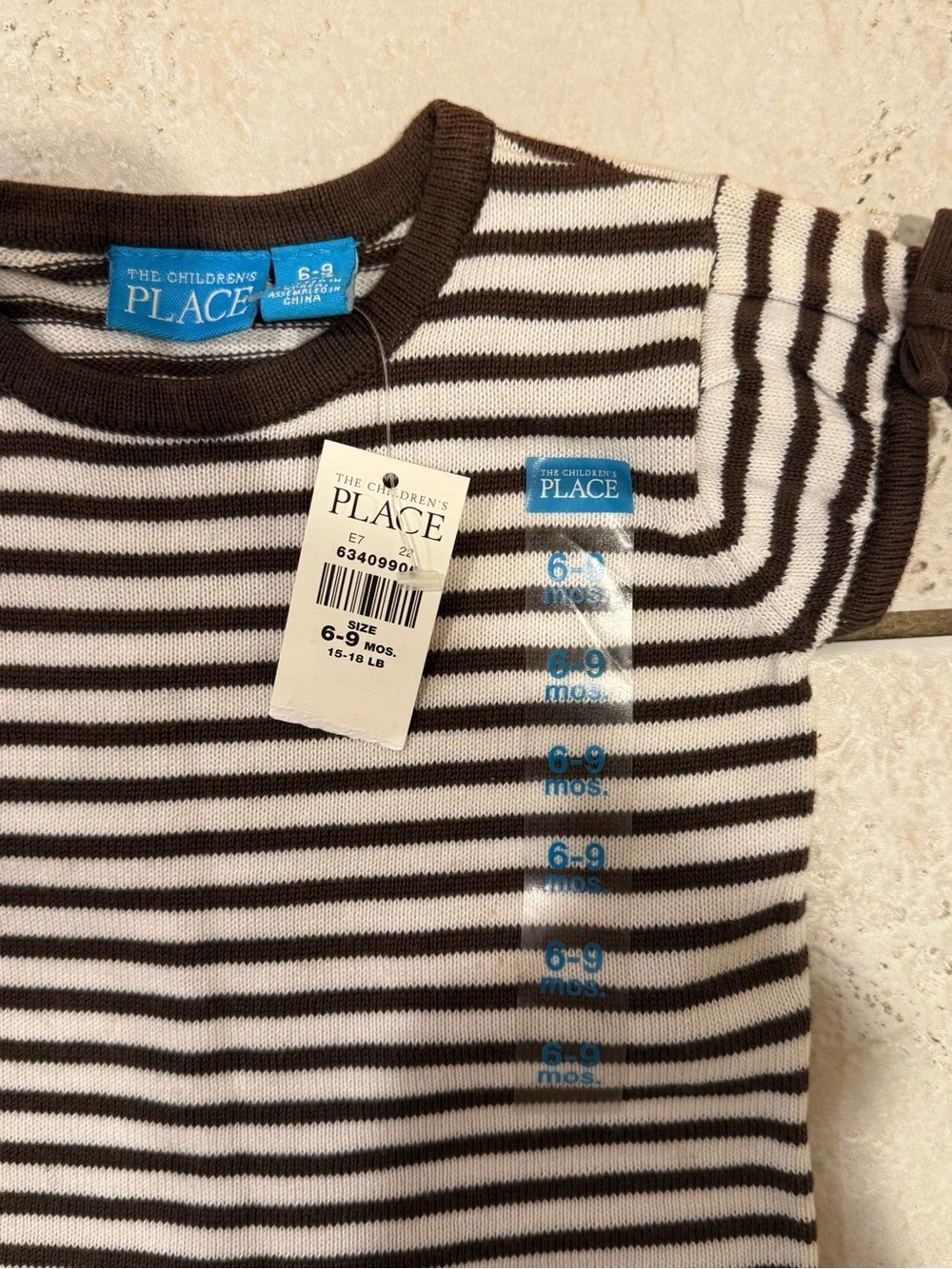 The Children's Place Brown & White Striped Baby Tee Size 6-9 months NWT